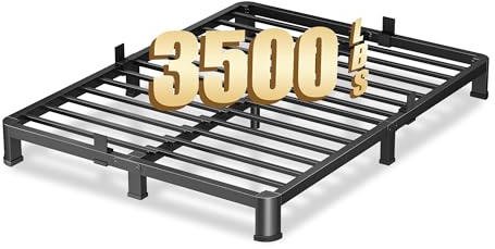 VIPSHOW 4 Inch Queen Heavy Duty 3500 lbs Bed Frame with Round-Corner Legs & Anti-Squeak Design – Quick Assembly Metal Platform, No Box Spring Needed