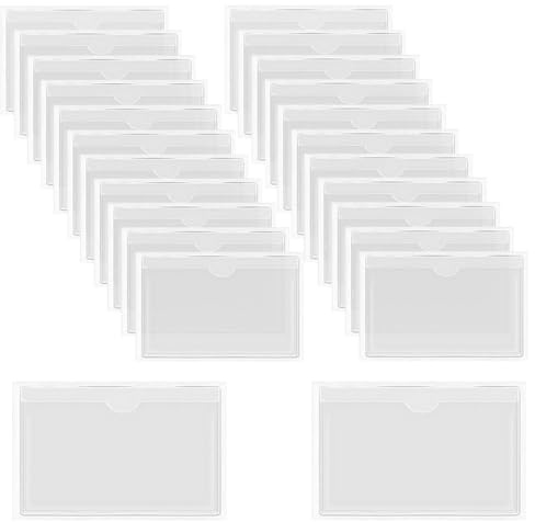XINGSUI 24 Piezas Bolsillos Autoadhesivos de Tarjeta de Índice,para oficina | PVC, 9,9 x 5 cm, transparente, con adhesivo en el reverso, abertura superior, para guardar papeles, fichas, fotos, etc.