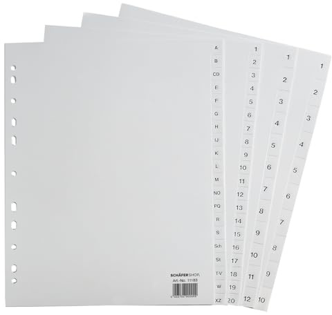Zahlenregister 1-31 DIN A4 5 Stück, Register für Ordner, 31 teiliges Register, Ordner Register extra breit, Trennblätter für Ordner, Kunststoff, grau