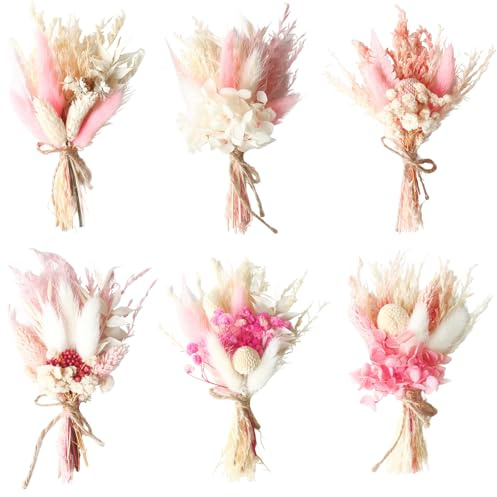 Flores Secas Naturales,6 Piezas Flores Secas Decoracion,Ramos de Flore Seca,Decoración Hogar Centros Decorativos,para DIY Foto Accesorios Jarrón Decoración del Hogar y Bodas