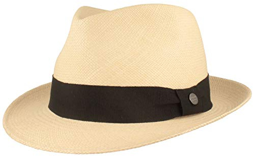 Breiter ORIGINAL Panama-Hut Stroh-Hut Sommer-Hut aus Ecuador – Schmaler Trilby - Handgeflochten, UV-Schutz, Bruchschutz - Natur (sz BD), S
