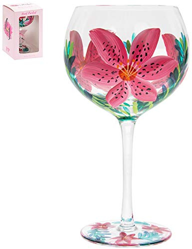 Lesser and Pavey Hand Painted Lily Gin Glass 600ml – Pink Balloon Style for Gin and Wine, Lovely Gift for Women and Men, Designed by Lynsey Johnstone, Luxury Wine Glass for Every Occasion