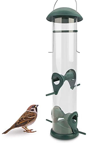 WILDLIFE FRIEND I Mangiatoia per uccelli, verde – con 4 ripiani per avvicinamento, casetta per uccellini da esterno, porta mangime uccelli selvatici, altezza 30cm