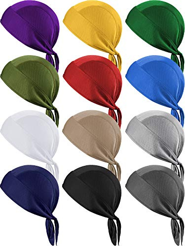 Geyoga 12 Pcs Sweat Wicking Beanie Cap Bandana Skull Cap Breathable Cooling Skull Hats Helmet Liner Pirate Hat for Men Women(Mixed Colors)