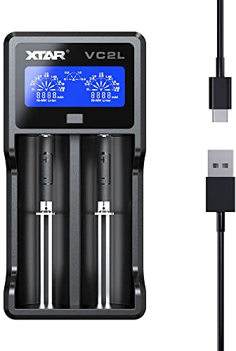 XTAR - VC2L - Caricabatterie USB C migliorato 18650 Caricabatterie rapido per batterie 2 A 26650 Display LCD per batterie AA AAA C D (VC2L)