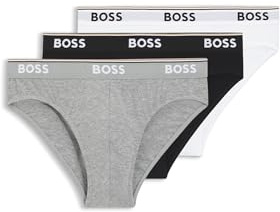 BOSS Mens Brief 3P Power Three-Pack of Logo-Waistband Briefs in Stretch Cotton
