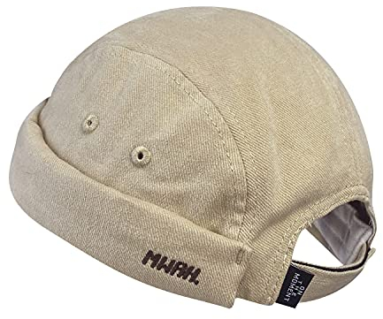 CLAPE Herren Kappe Ohne Schirm Baumwolle Dockercap Dockermütze UV-Schutz Seemannsmütze Hafenmütze Docker Leon Brimless Hat Beige