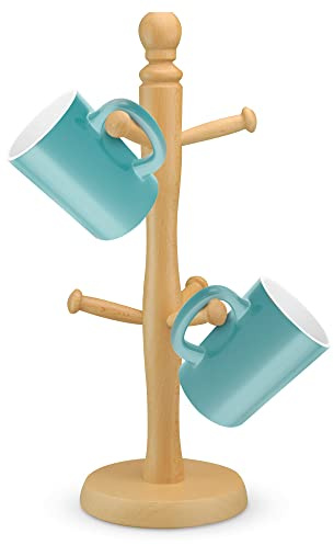 Flatro Mug Tree 6 Mugs Holder for Kitchen Mug Holder for Coffee Mugs | 100% Beechwood Wooden Cup Holder | Wooden Mug Tree Stand for Space Saving with 6 Cup Hooks