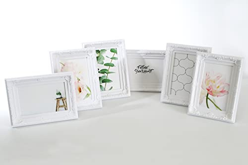 Wackadoo® Portraitrahmen Colour White im 6er Set mit floralem Vintage-Design (10 x15 cm), Bilderrahmen, Wanddeko