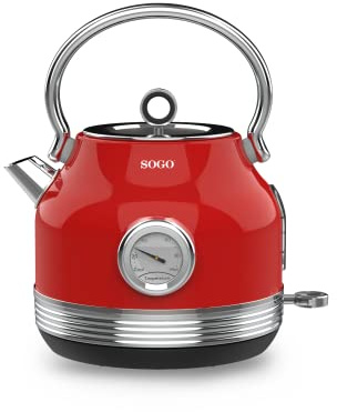 Sogo Retro Vintage Edelstahl und Emaille (rot, Wasserkocher 2200 W)