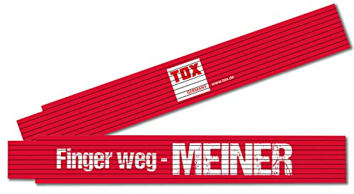 TOX Mètre pliant 2m en rouge - Mètre pliant avec impression Finger Weg Meiner - Mètre pliant en bois de hêtre avec fonction de mesure d'angle et chiffres décimaux colorés - 9969006-1 pièce