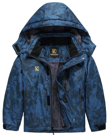 Keevoom Boys Winter Jacket Size 6-7,Waterproof Cold Weather Snow Rain Coats Heavyweight Multi-pockets Hooded Ski Jackets Blue