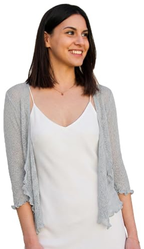 creazioni unique Cardigan Donna Primaverile Estivo Cardigan Donna Elegante in Rete di Viscosa Termica con Essenza di Fiore di Ciliegio (Grigio)
