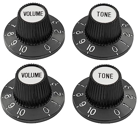 Musiclily Pro Fein 24 Splines Potiknopf Witch Hat Tone Volume Knobs für E-Gitarre Bass Verstärker Effektpedal, Schwarz/Silber (2T2V Set)