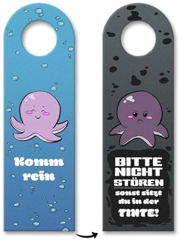 Bitte nicht stören - komm rein Türhänger 3er Set mit Tintenfisch Motiv lustiger Spruch Kinderzimmer Badezimmer Dekoration Oktopus Krake Tintenfisch