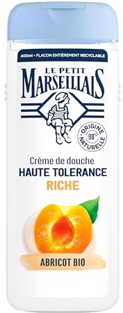 Le Petit Marseillais | Crème de Douche Haute Tolérance Riche Abricot Bio (flacon de 400 ml) – 98% d'ingrédients d'origine naturelle – Gel douche pour peaux sèches et sensibles