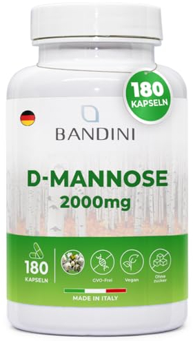 Bandini® D Mannosio per Cistite, 180 Capsule da 2.000mg di D-Mannosio Puro per Dose Giornaliera (Alto Dosaggio) - Integratore per Benessere e Supporto Vie Urinarie, D-Mannose 100% Vegan