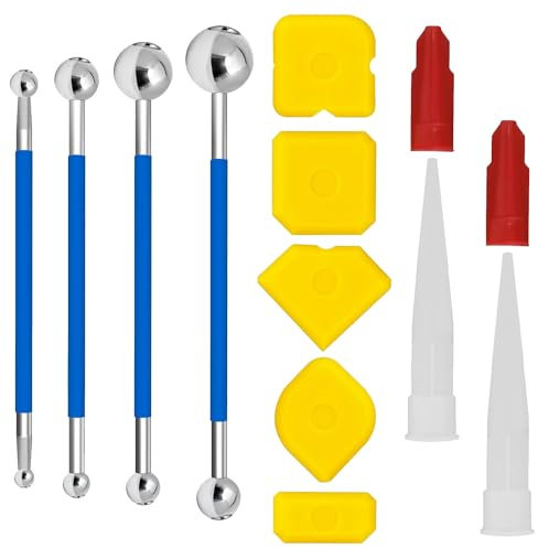 ANBOO 13 Stück Set Silikonfugen Abzieher Kugel, 3 in 1 Silikon Fugenglätter Werkzeug, Schaber Caulking Werkzeug, Metall Silikonabzieher Kit Fugenabzieher Dichtungswerkzeuge für Badezimmer