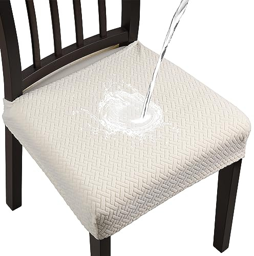 Fuloon Housse de Chaise Imperméable Extensible Gaufrée Jacquard Amovibles Lavables pour Salle à Manger Cuisine Bureau Hôtel (6, Blanc Clair)