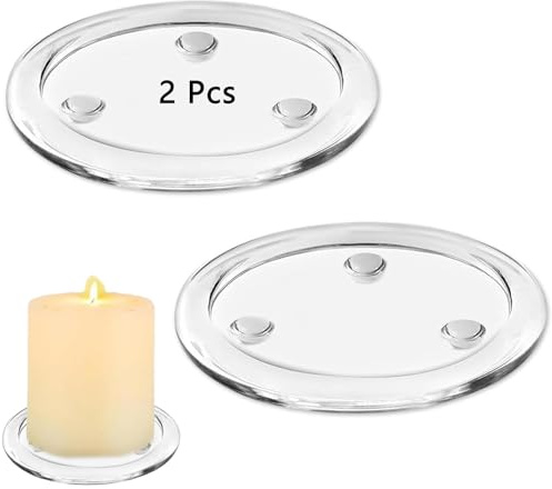 Glass Candle Holders, Clear Round Candle Plates For Weddings And Parties