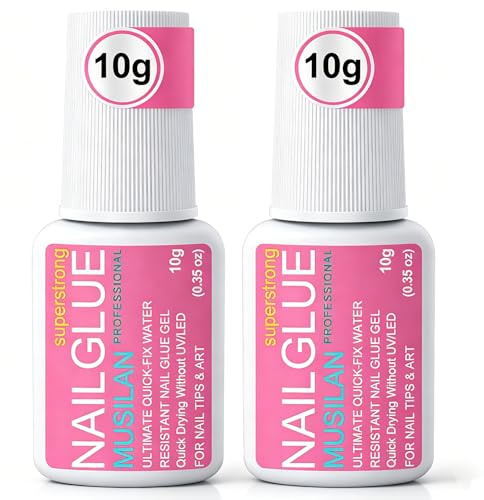 MUSILAN 2PCS Extra Stark Nagelkleber mit Pinsel, Halbfester Gel Nail Glue Long lasting kein UV zum Aufdrücken der Nägel Erforderlich Schnelltrocknend Salon Qualität kleber für Kunstnägel Acryl Nagel