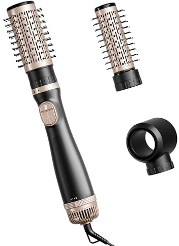 Hair Dryer Brush, 3-in-1 Hot Air Brush 1100W with 3 Heads for Drying Styling Volumizing Curling Sleeking in One Step, 3 Temperatures, Negative Ionic, Ceramic Coating, 360° Rotating, Black Gold