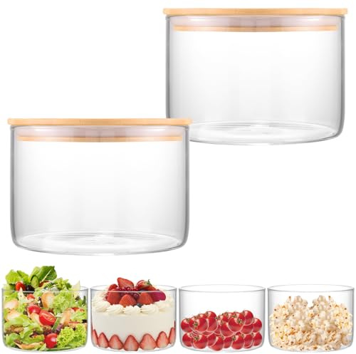 Sibosen 2 x Glasschüssel mit Deckel, Trifle-Schüssel Glasschale, Dessertschale, 1600 ml Salatschüssel, große runde Glasschüssel für die Küche, Glasschüssel, große Glassalatschüssel, spülmaschinenfest