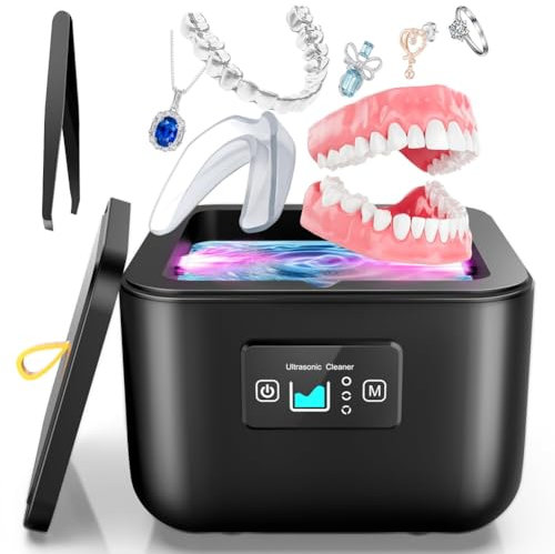 Ujjdwiurgh Pulitore ad Ultrasuoni, Pulitore Dentale 45 KHz, Macchina ad Ultrasuoni 3 Timer Pulitore Ad Ultrasuoni UV per Orologi, Spina UE