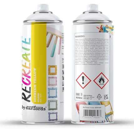 RECREATE Sunbeam Yellow Gloss Spray Paint for Wood, Metal, Plastic | Quick Drying, Smooth, Durable, Easy-to-Apply | Suitable for Indoor/Outdoor | For Furniture, Craft, Doors, Ornaments, Pots, Frames
