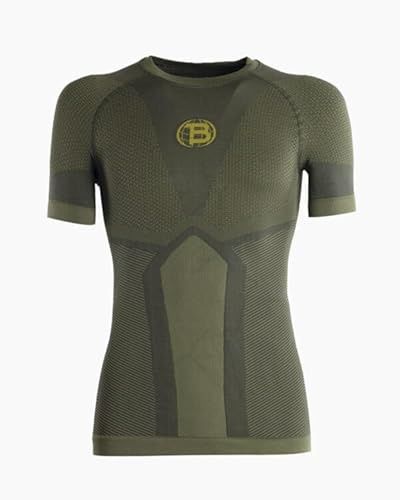 BITRABI Intimo Tecnico e Termico seconda Pelle Winter Ursus, Maglia Tecnica Sportiva, Manica Lunga o Corta, Verde Militare, Design a Compressione (Manica Lunga con Mezza Zip, L/XL)
