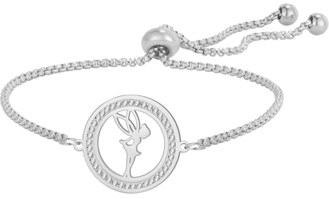 EUEAVAN Princess Wendy Tinkerbell Bracelet Pixie Elf Magical Dancer Ballet Heart Anklets Cubic Zirconia Angel Wings Jewelry Fairy Tale Quote Gift for Women (silver 2)