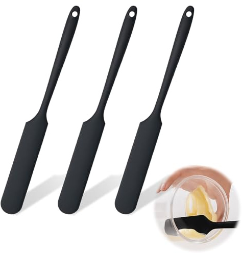3PCS Espátula de Silicona para Tarros, Resistentes al Calor para Cocina y Repostería, Diseño Monopieza, Mango Largo y Fino, Ergonómicas y Antiadherentes, Ideales para Tarros, Cremas, Masas