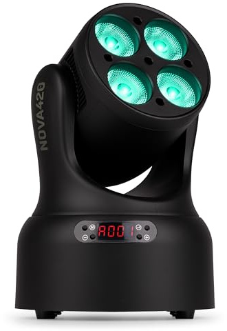 BeamZ NOVA420-BK – Cabeza móvil LED Wash con 4 LED RGBW 20W, DMX, estroboscopio y programas automáticos – Foco led movil compacto para luces discoteca profesional y fiestas, color negro
