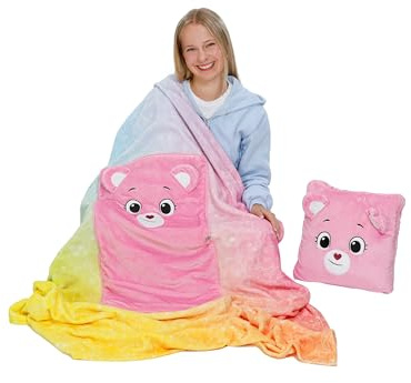 62816 Orsetti del Cuore, Allegrorsa - Coperta e Cuscino 2 in 1, in soffice Pile Coral, da Viaggio, Cuscino (35 x 35 cm) trasformabile in Calda Coperta (165 x 140 cm) per Bambini e Adulti, Rosa