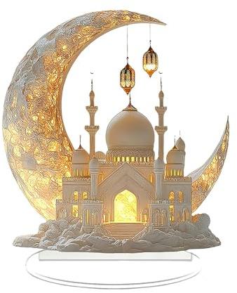 Eid Mubarak bordsdekoration, Eid Mubarak akrylornament, nytt måne slott Ramadan-dekoration, ramadan, kareem, dekoration, för hem, bordsdekoration, festival, fester, presenter