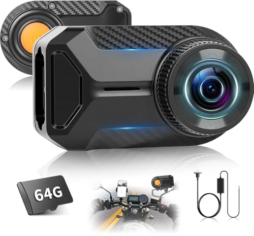 NHOPEEW Motorcycle Dash Cam 1080P/2K HD WiFi Mini Screenless Motorbike Driving Recorder, IP66 Waterproof Front Camera, Wide Angle, Loop Recording, App Control & Button Photo + 64G Memory Card