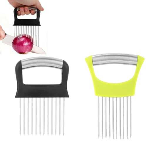 2pz Forchetta per Cipolle, 2 Stili Taglia Pomodori a Fette in Acciaio Inossidabile Versatile Porta Fette Alimenti Utensile da Cucina per Carne Cipolla Pomodoro Patata