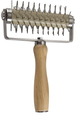 HOMOCONO Utensile da Cucina Rullo per Pizza Manico in Legno di Gomma, Rullo Perforatore in Acciaio Inox, Strumento per Impasto Pizza, per Pizzerie e Uso Casalingo