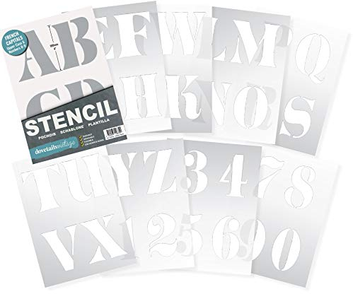 Dovetails Vintage Buchstaben-Schablone 100 mm, FRANZÖSISCH Stil, Großbuchstaben und Zahlen.