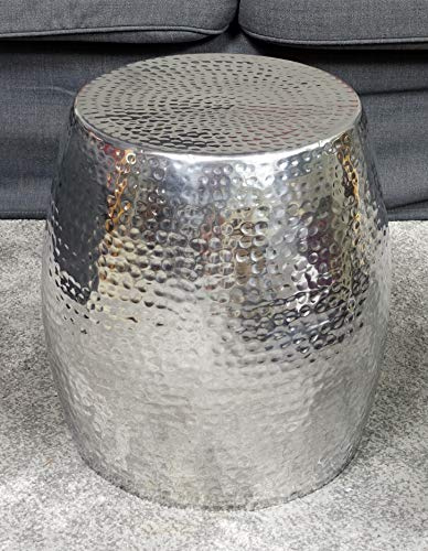 MichaelNoll Couchtisch Modern, Wohnzimmertisch Sofatisch Beistelltisch Tisch Hammerschlag Orient Aluminium Metall Silber Luxus Rund 40 cm