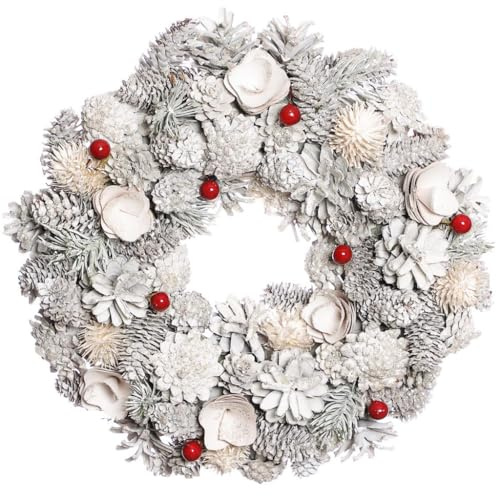 Christmas Wreath Decoration White & Red Front Door Wreath Wall Hanging Festive Garland Ornament