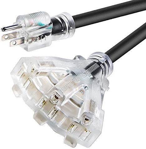 6 FT 12/3 Extension Cord Heavy Duty Black 3-Outlet Indoor/Outdoor SJTW Lighted 12-Gauge Grounded Power Cable,12AWG 15 Amp, 1875 Watts，UL Listed，Safety