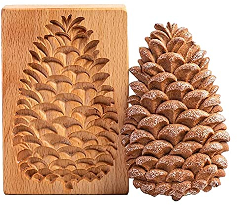 Luckxing Keksformen Aus Holz, 3D Press-Stempel Lebkuchenform, Ausstecher Zum Backen, Verwendet Für Keksstempel, Prägung, Kunsthandwerk, Dekoration, Backwerkzeuge (Kiefernkege, Blumen)