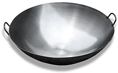 Zanotva Cast Iron Wok with 2 Handled,Woks and Stir Fry Pans - Chinese Hammered Wok Round Bottom Pow Wok - Traditional Chinese Japanese Woks(36cm/14.1in)