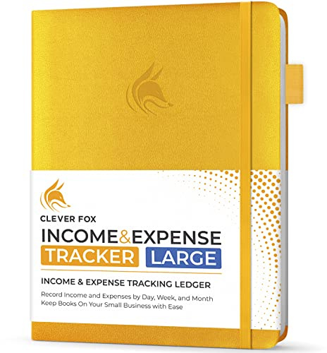 Clever Fox Income & Expense Tracker, Business Ledger 21.5x28cm Amber Yellow | Bookkeeping & accounting notebook, Finance record log book, Budget planner & monthly bill organizer, Small business supplies