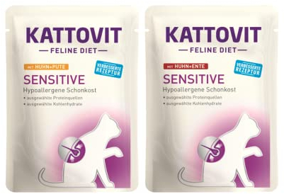 Kattovit Feline Diet Sensitive Bundle 20x 85g / 10x Huhn&Ente und 10x Huhn&Pute/Zur Minderung von Ausgangerzeugnis- und Nährstoffintoleranzerscheinungen