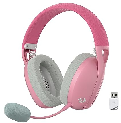 Redragon H848 BT Wireless Gaming Headset - Lightweight - 7.1 Surround Sound - 40MM Drivers - Detachable Microphone - Multi Platforms for PC, PS5/4/3, Switch, Mobile, Pink