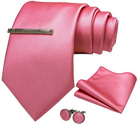 JEMYGINS - Corbata extra larga de 9 cm de ancho con bolsa y pinza para corbata, ideal para bodas y fiestas, rosa