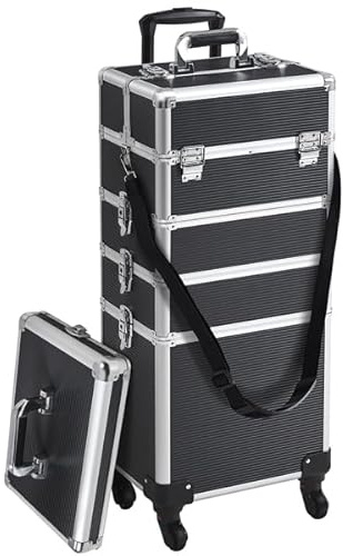Yaheetech Valigia Trolley Trucchi Make Up 5 in 1 per Estetista Parrucchiere Professionale con Coperchio Supplementare Beauty Case Grande Porta Cosmetici da Viaggio Ruote Girevoli Nero