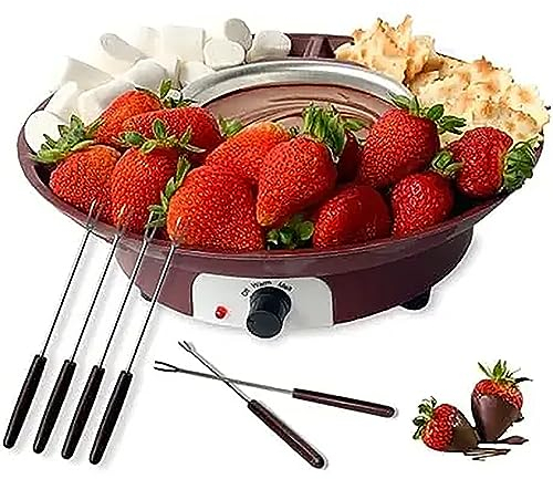 ERICAT Ensemble De Pot À Fondue Électrique, Ensemble De Pot À Fondue avec 2 Fourchettes Et Assiette De Fruits, 2 Plateaux De Service Amovibles Et Réglables en Température, pour Les Fêtes, Ranch